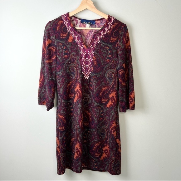 Blue Rain Paisley Long-Sleeve Dress - Picture 1 of 8